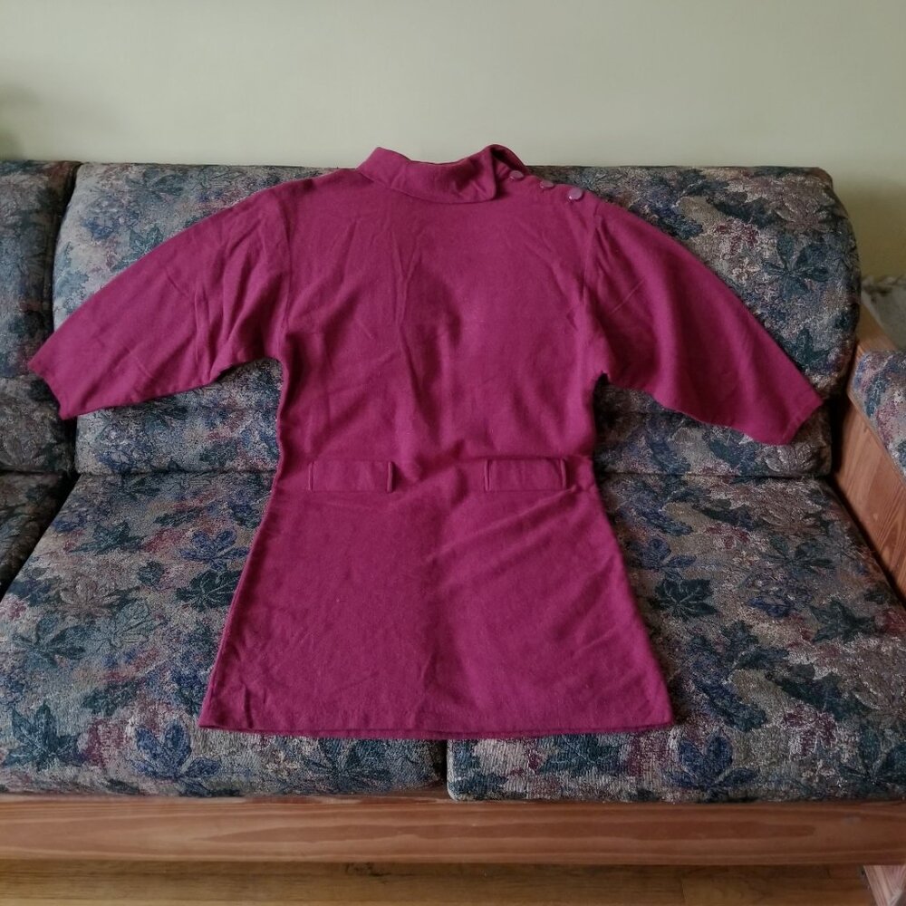 Vintage 80s, NWOT, classic style, cashmere dress, S, asymmetric collar, claret